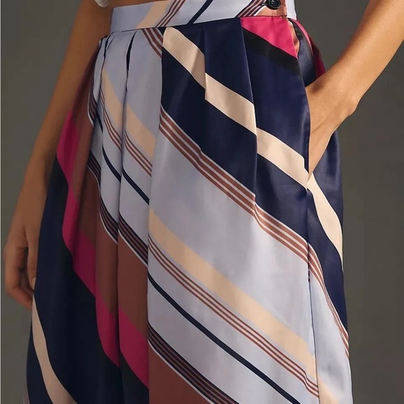 By Anthropologie Silky Balloon Pants New ANTHRO Striped Slacks Pink Blue Cream - Picture 6 of 6